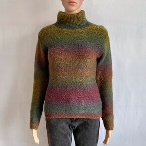 Wool-blend Turtleneck Sweater Ombré Rainbow Sunset Stripes Women's Small
